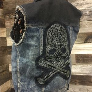 Sequin Scull Denim Vest